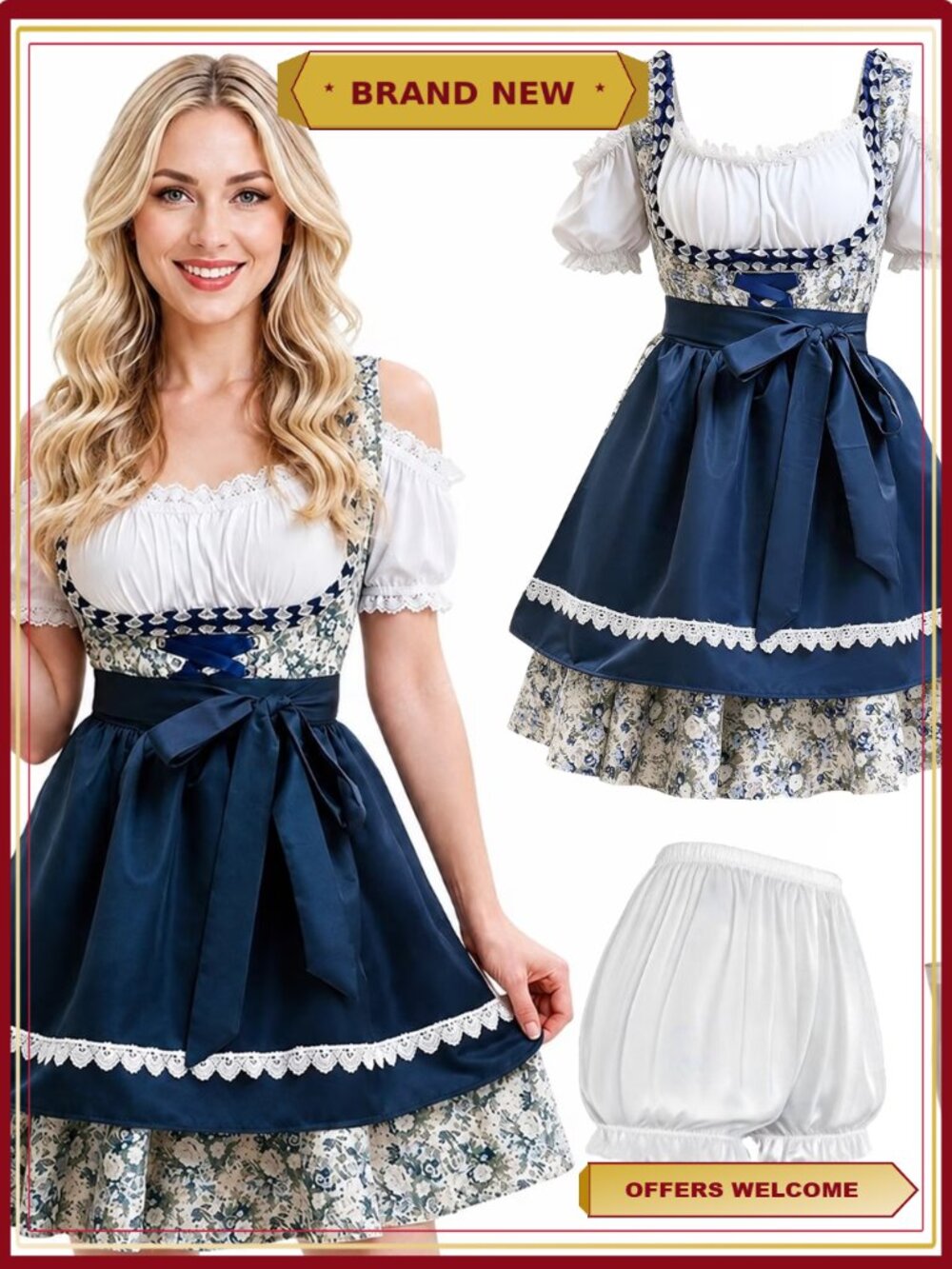 Oktoberfest Dirndl Dress Women German Bavarian Beer Halloween Costume